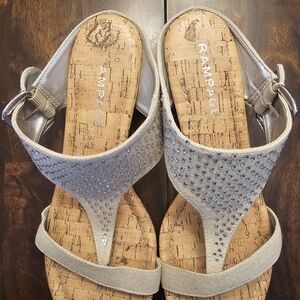 Rampage Metallic Silver Cork Thong Sandals with Sparkle Accents